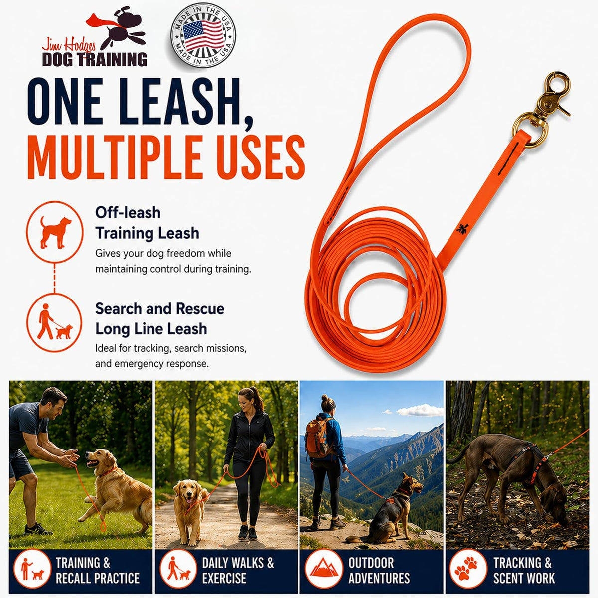 Biothane Long Line, Made in USA - Orange / 3/8" x 20ft - image 4