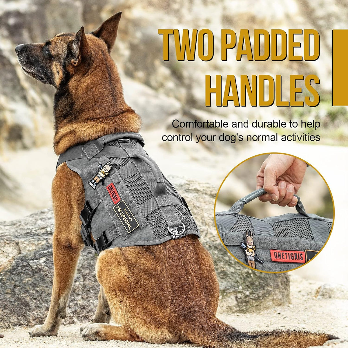 OneTigris No Pull Tactical Dog Harness for Medium Dogs - Grey / M - image 2