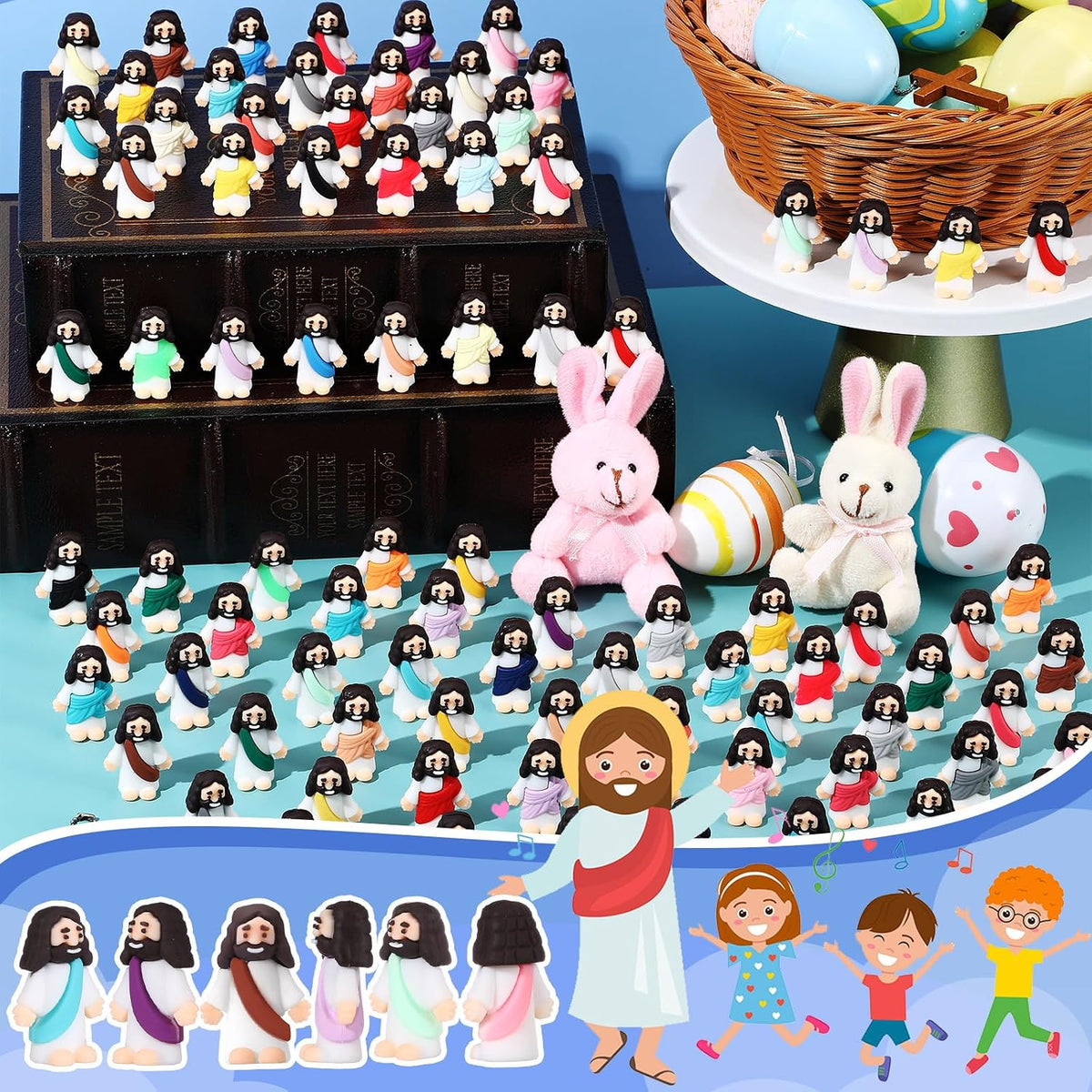 Bememo 50 pack little Jesus figurines in red, blue, purple, yellow and cyan - view 8