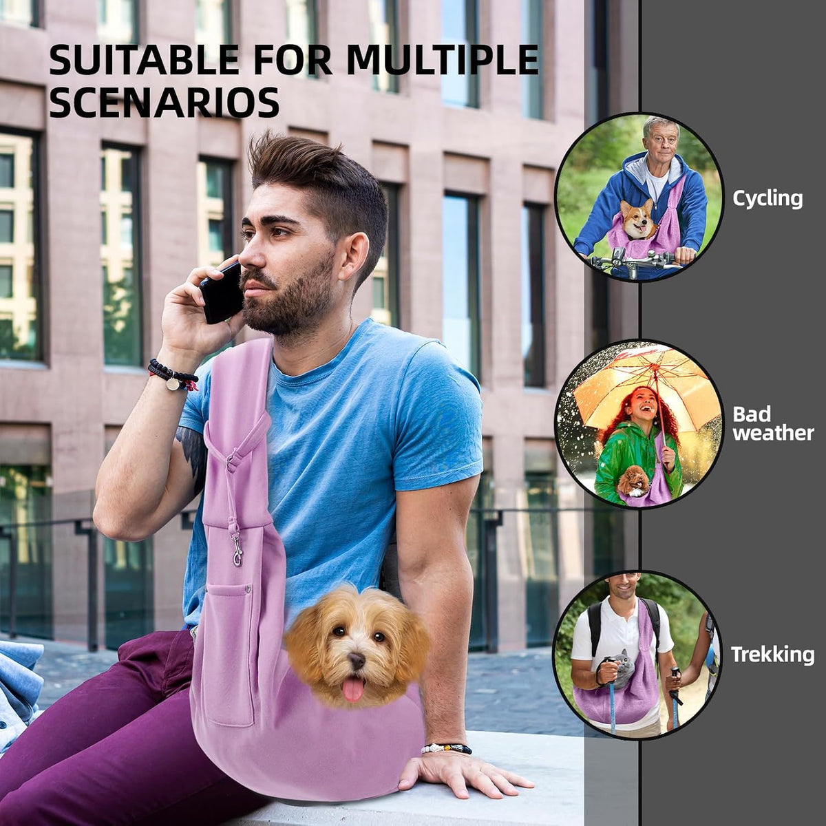 ARZQUT Dog and Cats Carrier Sling - Purple - image 2