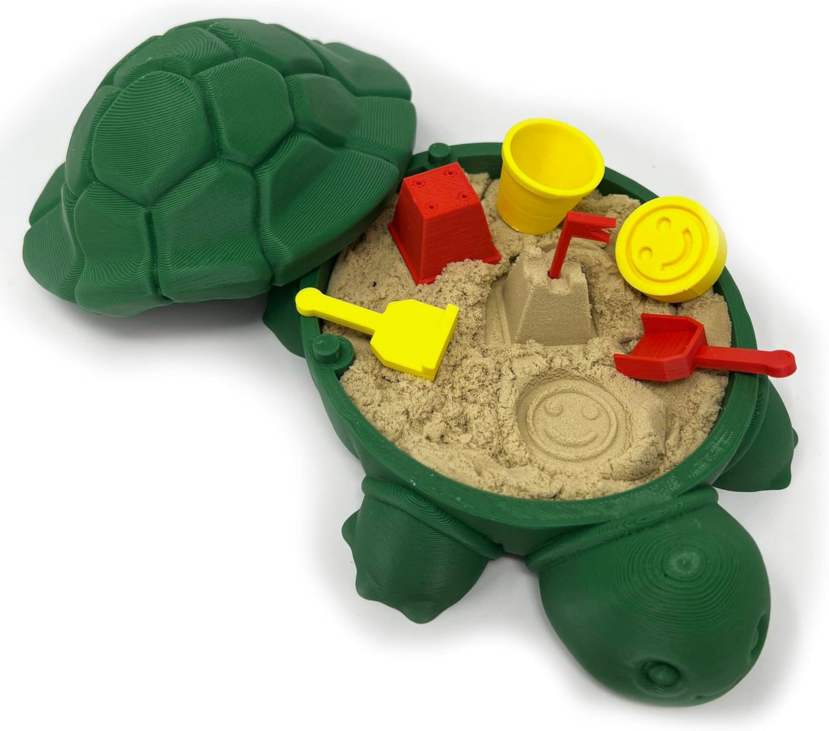 MunnyGrubbers green mini desktop turtle sand box with play sand and tools