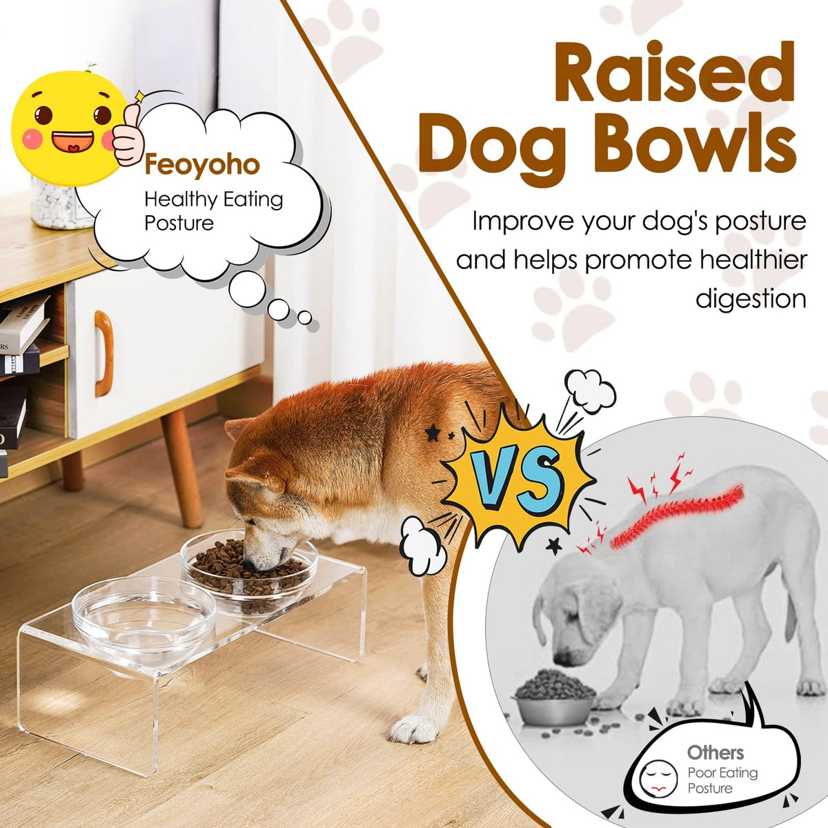 Acrylic Elevated Dog Cat Bowls Pet Feeder Double Bowl Raised Stand - Medium: 5.5'' Height, 34 oz Glass Bowl - image 4