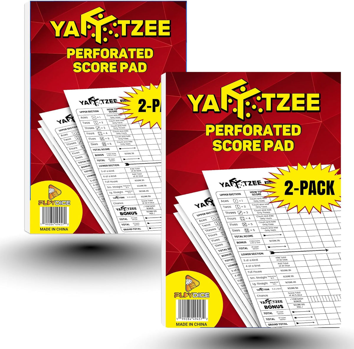 Perforated Yahtzee Score Pads: 120 Easy Tear Off Score Sheets - 6x9" - 120 Pages (2-Pack)