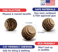 Cat Ball Toys by Americat – Made in USA – Safe Cardboard Cat Toys – for Interactive and Independent Play, Exercise & Stress Relief for All Breeds & Ages (Pack of 3 Round Balls)