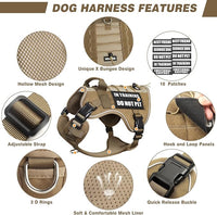 WINSEE Service Dog in Training Mesh Harness with 10 Pet Patches, Soft Air Mesh Breathable Tactical Dog Molle Vest, Reflective Military Pet Vest for Walking Hiking for Large Dogs