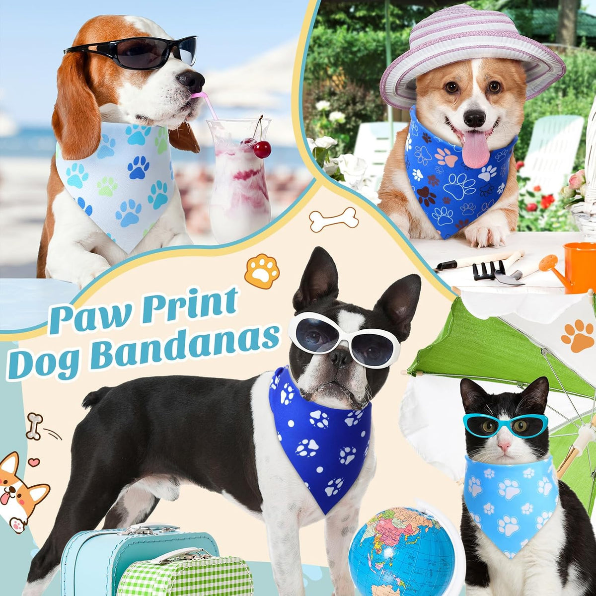 50 Pcs Halloween Dog Bandanas Bulk - 19.7 x 13.8 x 13.8 inch / Blue Paw Print / 50 - image 4