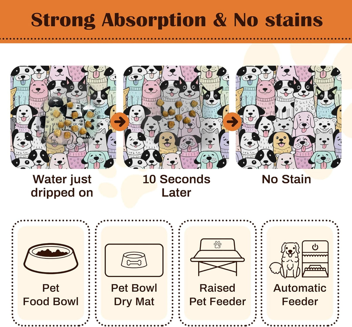 Pet Feeding Mat for Floors Cat Food Mat Waterproof Dog Food Mat - 30"L x 17"W / ColorfulDog - image 2