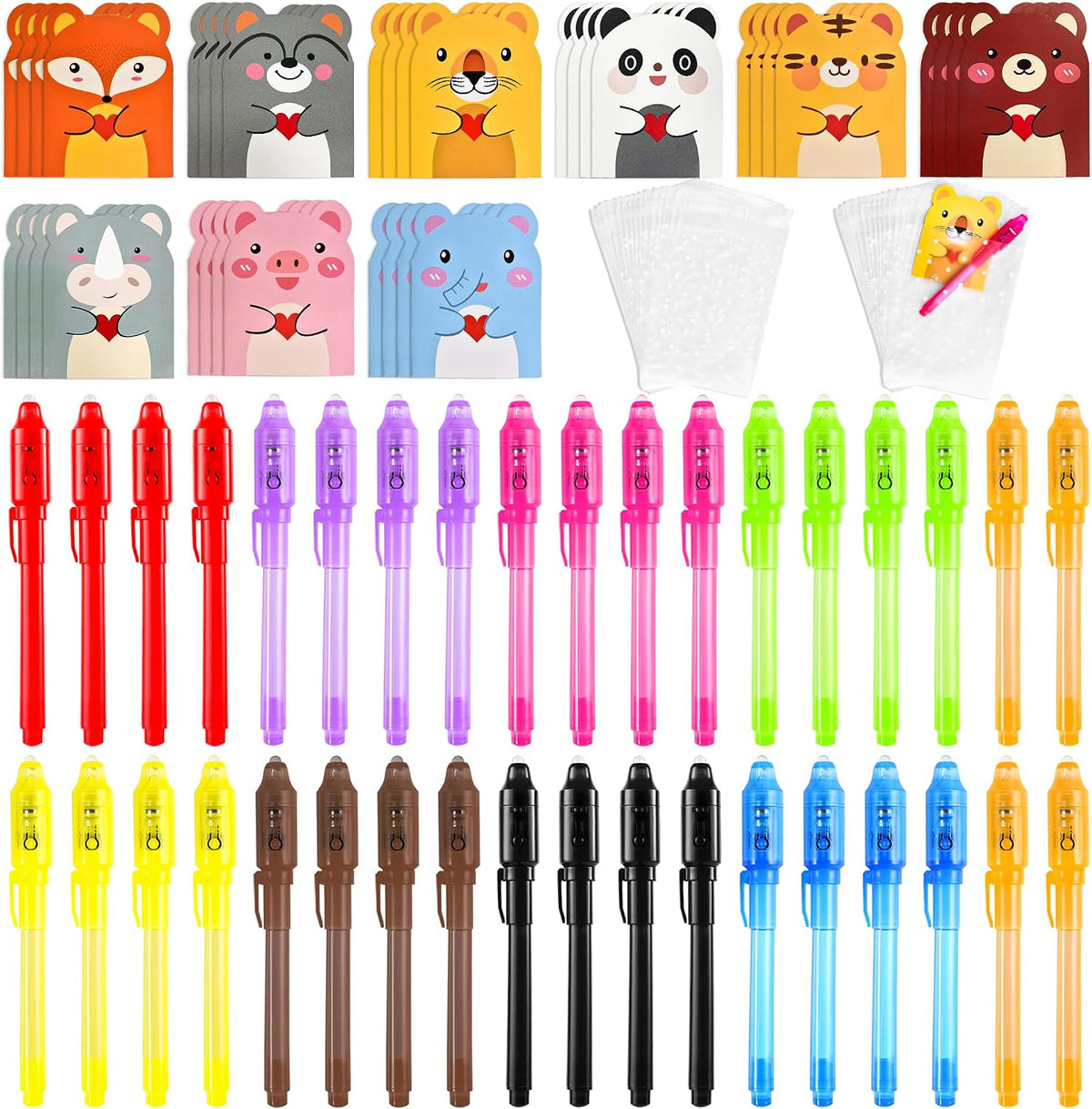 DazSpirit 36 invisible ink pens with built-in UV light, animal cards and gift bags - view 3