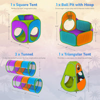 Playz 5pc Pop Up Play Tent and Crawl Through Tunnels for Kids w/Carry - Purple, Yellow, Red, Blue, White - image 3