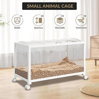 Large Metal Hamster Enclosure Rat Cage with 360 Viewing Acrylic Sides, Ventilated Front Door & Openable Top, Portable Hamster Tank for Guinea Pig, Chinchilla, Gerbil, 37.8''Lx18.5''Wx20''H White