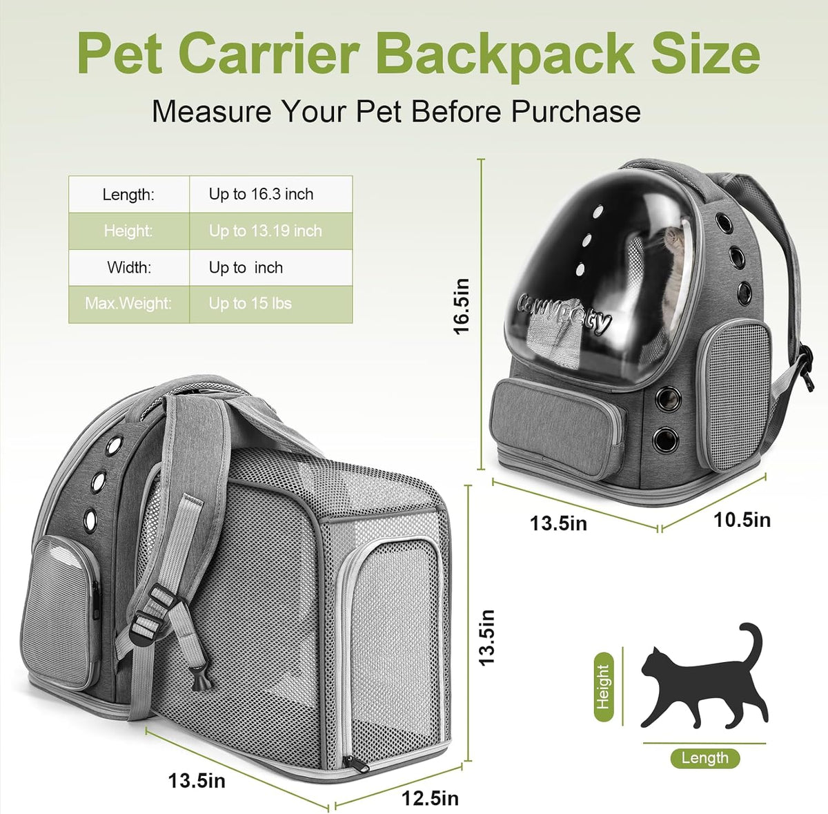 Cat Backpack Carrier, Breathable Cat Carrier Large Space Bubble Pet Backpack for Kitty Small Dog up - Square Expandable- Grey - image 2