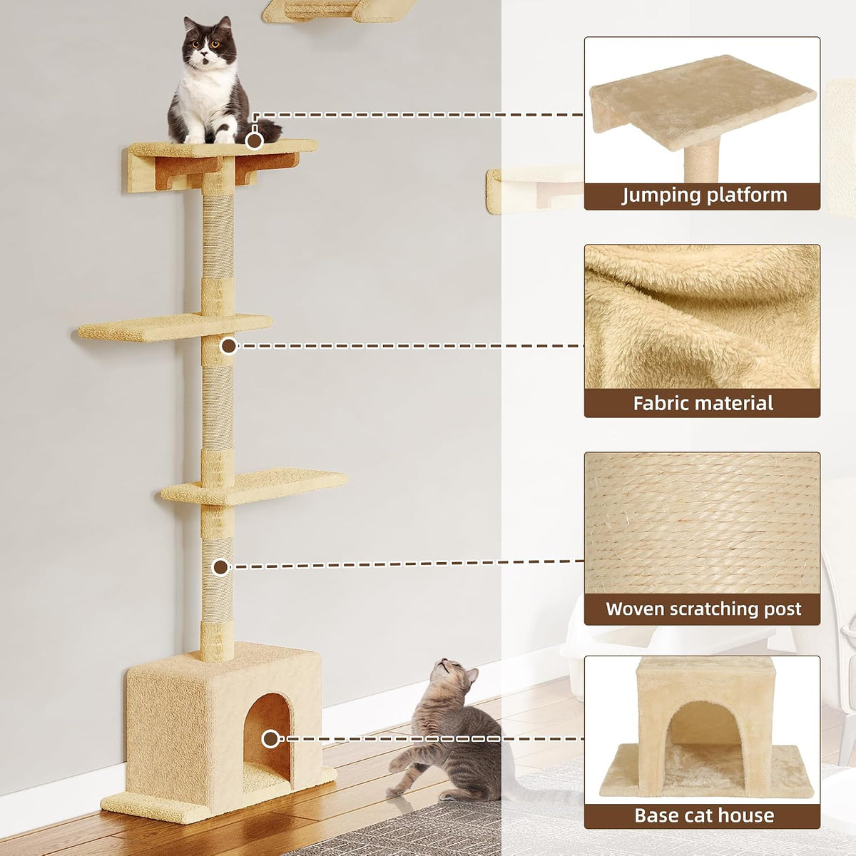 Cat Wall Shelves, 9-in-1 Wood Cat Wall Furniture Set, Burlywood – Essentials for Cats - Beige / 26 Piece Set - image 3