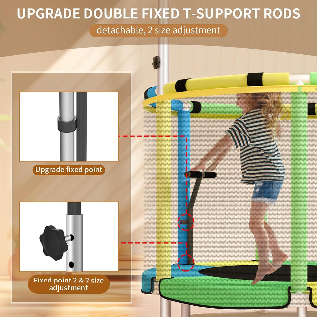 BLINWORLD toddler trampoline with enclosure net, T-handrail and basketball hoop - view 4