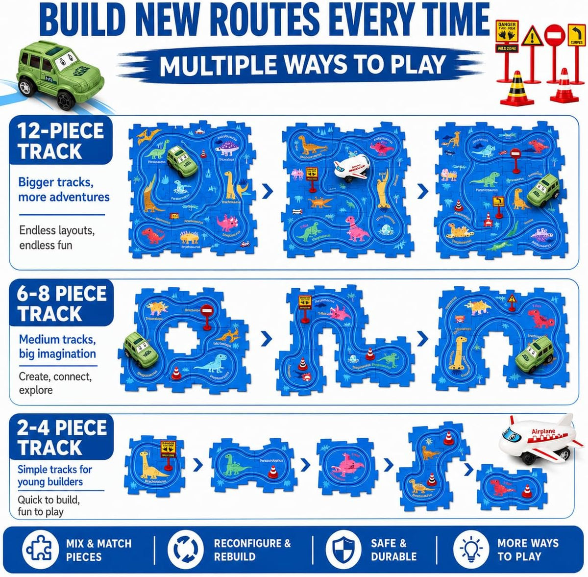 hahaland Dinosaur Puzzle Racer Car Track Set for 3+ Year Old Boys - image 3