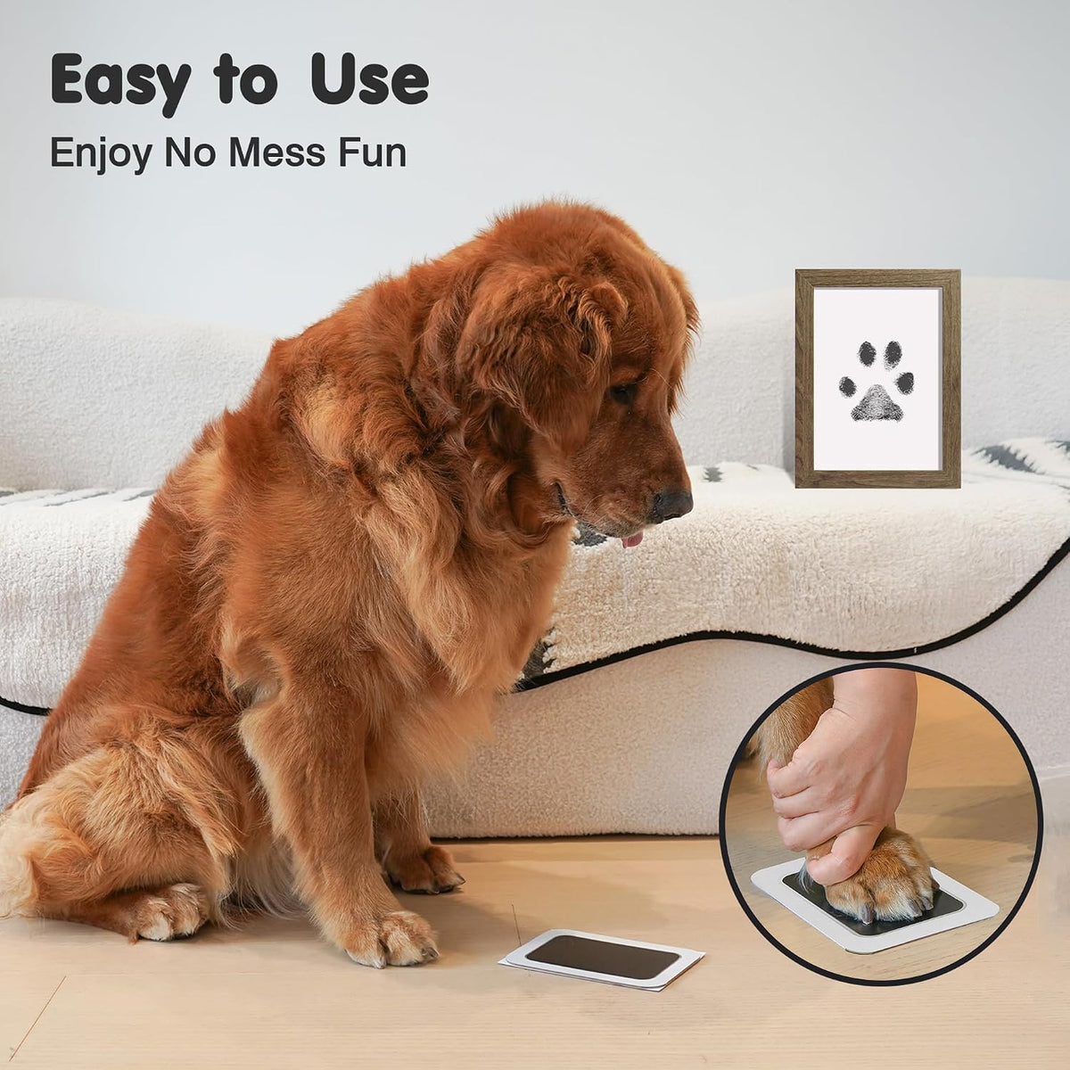 Inkless Paw Print Kit for Dogs, Cats & Babies - Black Pad,Walnut Wood Frame / 4-Pack,Large - image 3