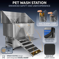 Professional Dog Washing Station 304 Stainless Steel Pets Grooming Tub – Essentials for Dogs - Silver, Left Ramp, 2 Drawer / 50 Inches - image 4