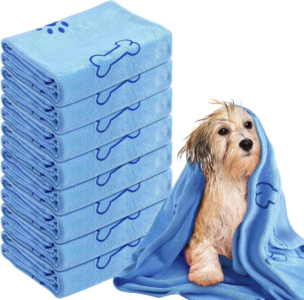 Peryiter 8 Pcs Dog Towels Pet Bath Drying Towels 55 x 28 Inches Large - Blue