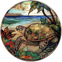 Lygond Metal Stained Glass Turtle Tin Sign for Home Decor - 1212 Inches