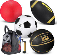 Lenwen sports balls set with basketball, soccer ball, football, playground ball, pump and bag