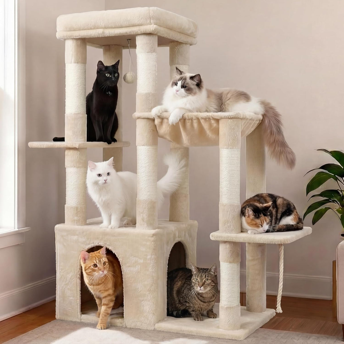 Heybly Heavy Duty Cat Tree with Large Base for Large Indoor Cats - Beige / L