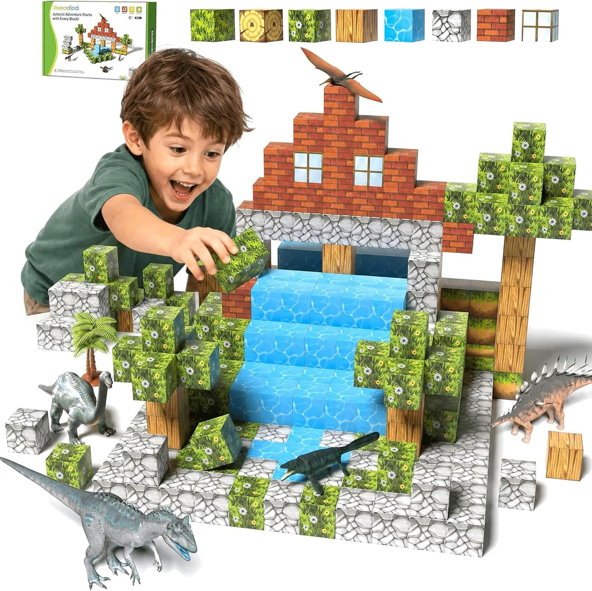 Veecafiodi magnetic blocks set with dinosaur figures