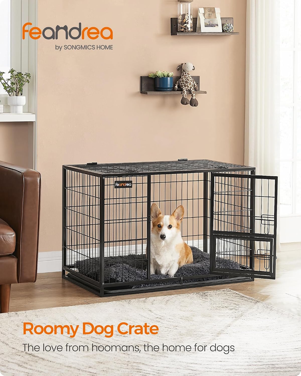 Feandrea 48" Heavy-Duty Dog Crate, Convenient Feeding Door - 36.4"L x 22.6"W x 25.2"H - image 2