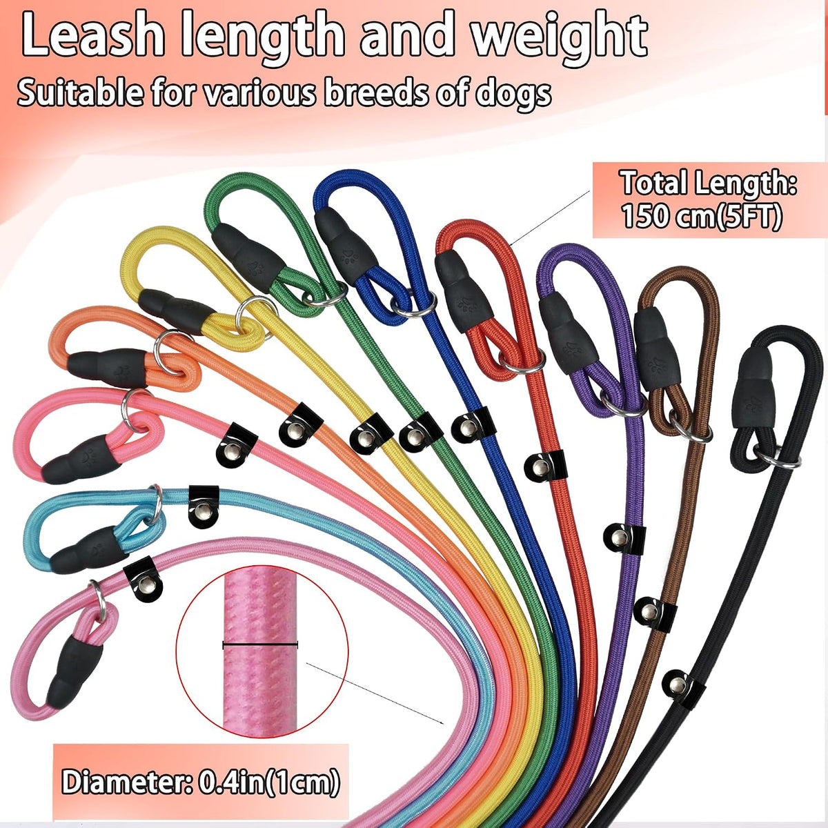 FOVRLZSE 5-Pack Dog Slip Leashes 4.6FT Nylon Training Lead - Mix Hue - image 2