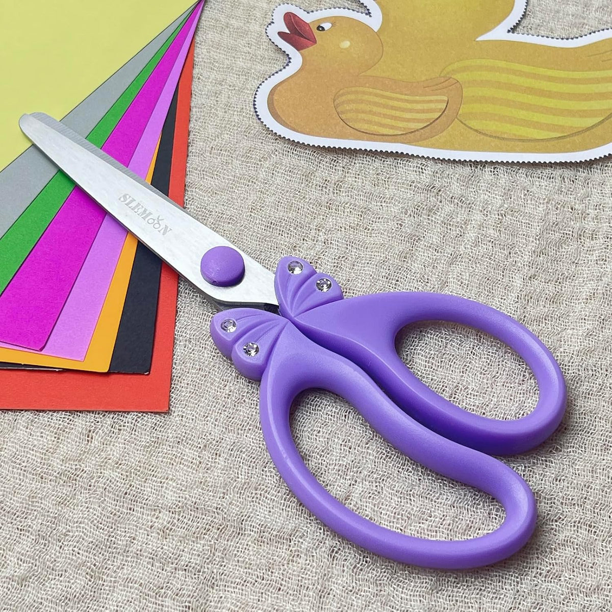 SLEMOON blunt tip kids scissors with pink glitter handle and rhinestone bow - view 4