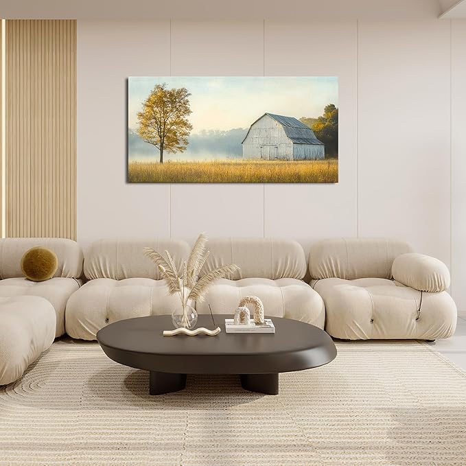 Large Farmhouse Barn Wall Art Country Landscape Canvas Living Room Rustic Tree Pictures Framed Prints Oversize Wall Decor Painting Artwork for Bedroom Dining Office Home 60"x30"