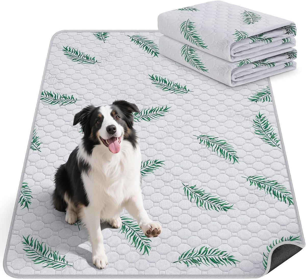 Washable Dog Pee Pads, Non-Slip Waterproof, Feather - Leaf Pattern / 32"x63"(Pack of 2)