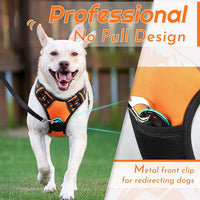 Eagloo Dog Harness Medium Sized Dog, No Pull Service Vest with Reflective Strips and Control Handle, Adjustable and Comfortable for Walking, No Choke Pet Harness with 2 Metal Rings, Orange, M