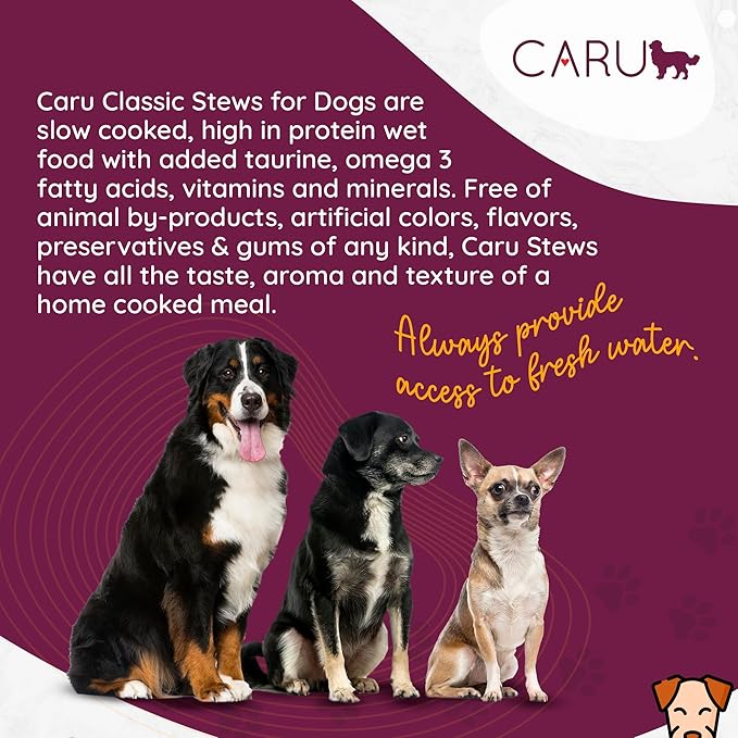 Caru - Classics Chicken Stew for Dogs - Healthy Wet Dog Food or Food Topper - Balanced Omega Blend - 12.5 oz Cartons - Pack of 4