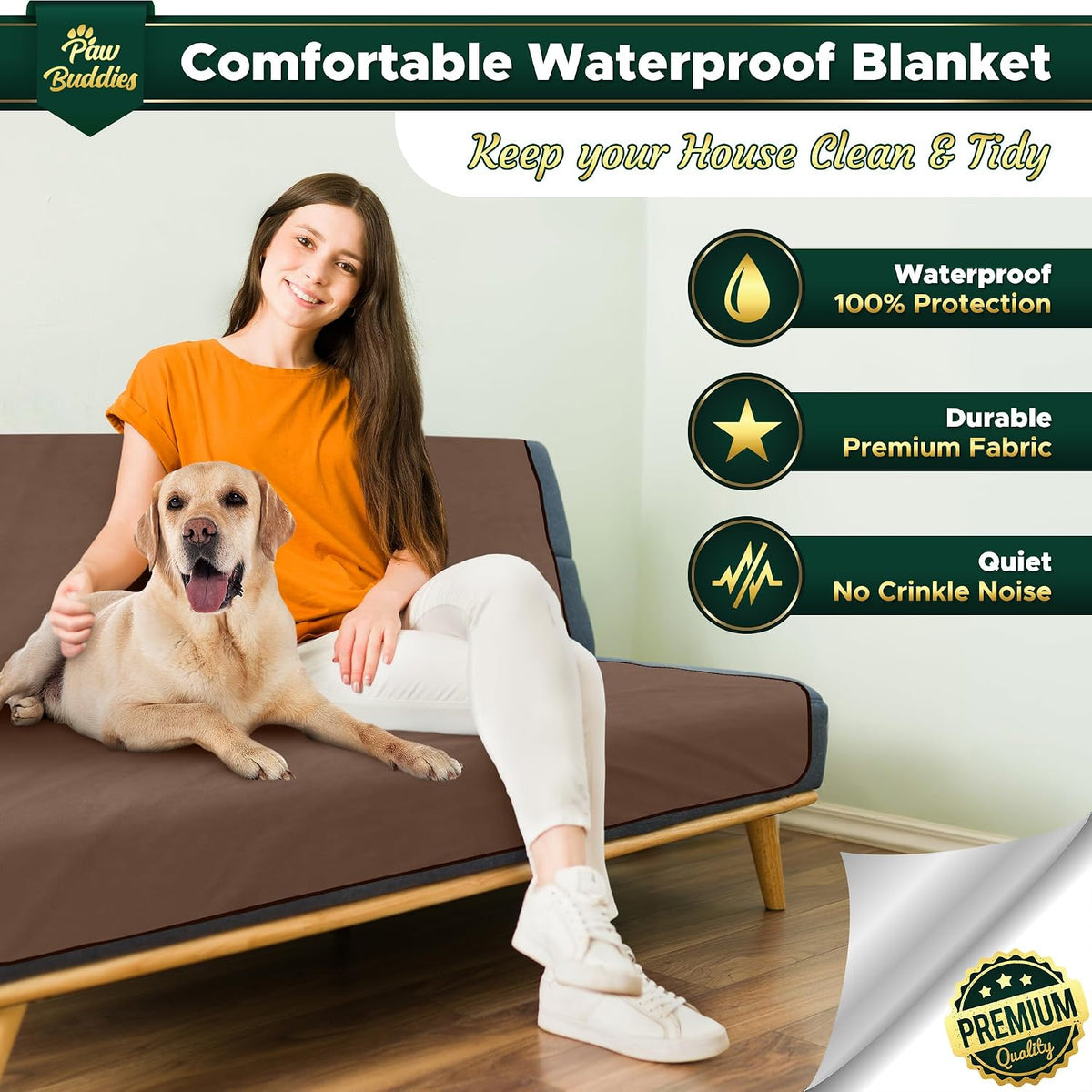 Paw Buddies Waterproof Blanket King Size 80"x90" for Dogs, Pets - Brown - image 4