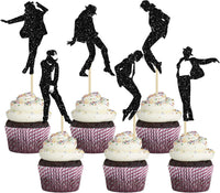 Gyufise 24Pcs Dance King Cupcake Toppers Glitter Jazz Dancers Happy - Black 13