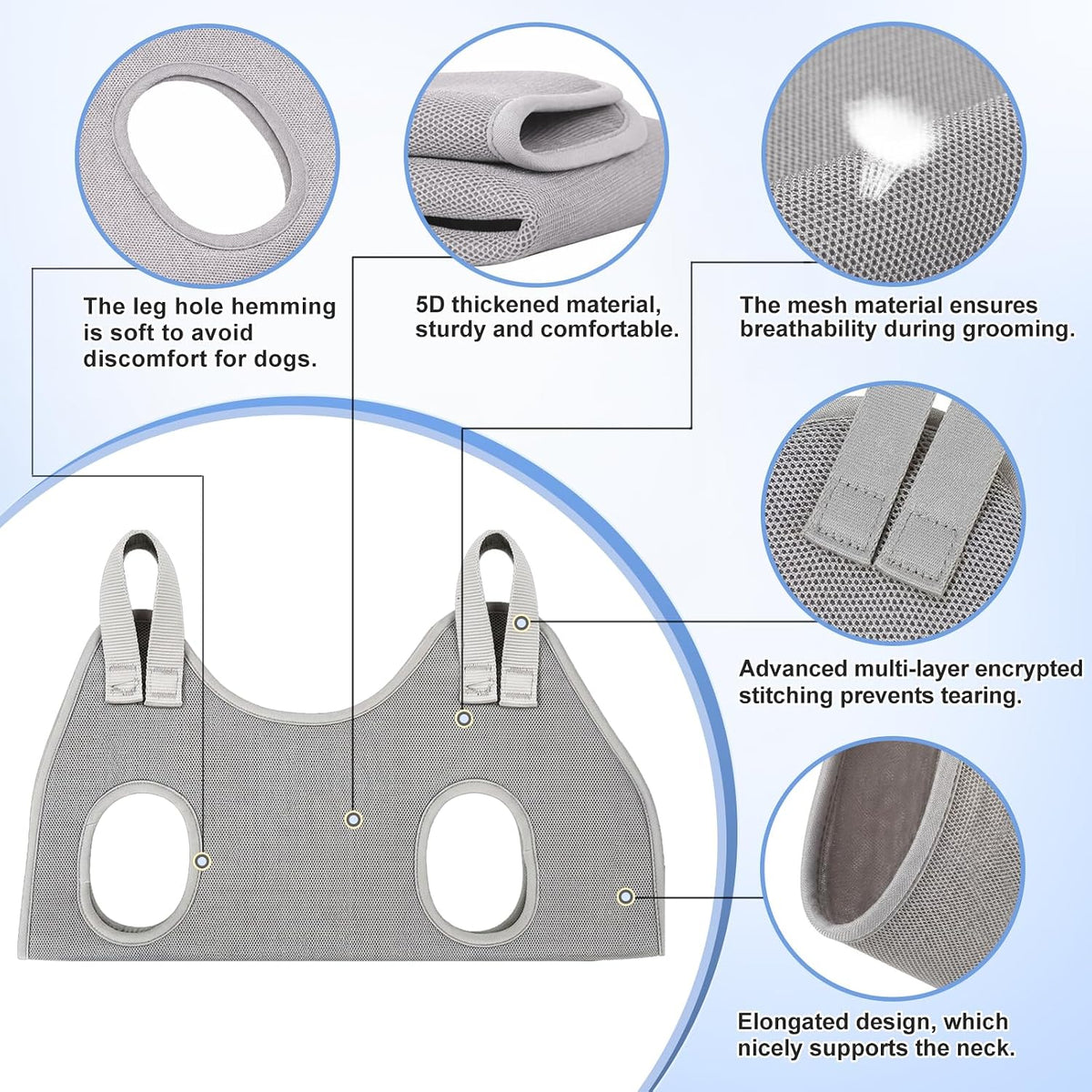Dog Grooming Hammock Harness, Small Dog Groming Sling - XXXL (140 LB Max) Silver Grey 20-31in - image 3
