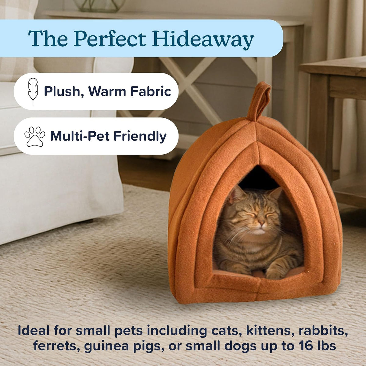 PETMAKER Cat House Indoor Bed with Removable Foam Cushion - Brown / 12 Inch - image 2