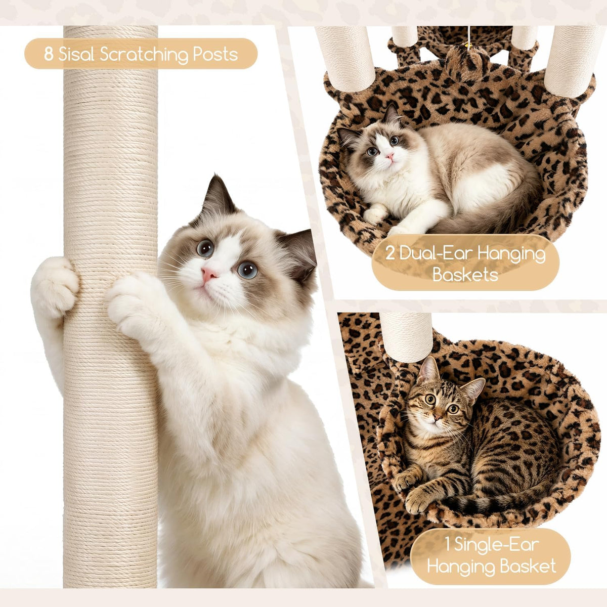 Globlazer 82in Extra Large Cat Tree Tower for Indoor Cats Large Adult - 82inch / Leopard Print - image 4