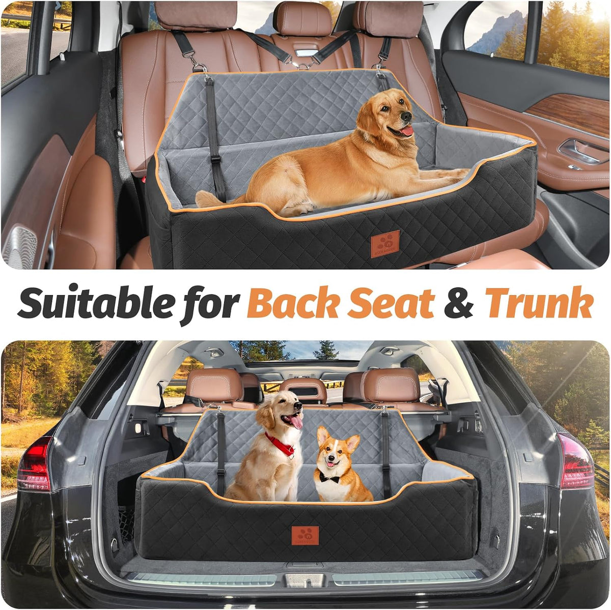 XIEEAOZEE Large Dog Car Seat for Pets Under 100 lbs - Black/Gray - image 2