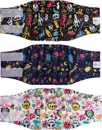 CuteBone Dog Diapers Male Washable Belly Band for Male Dogs Wraps Black 3pcs a Pack DM54M