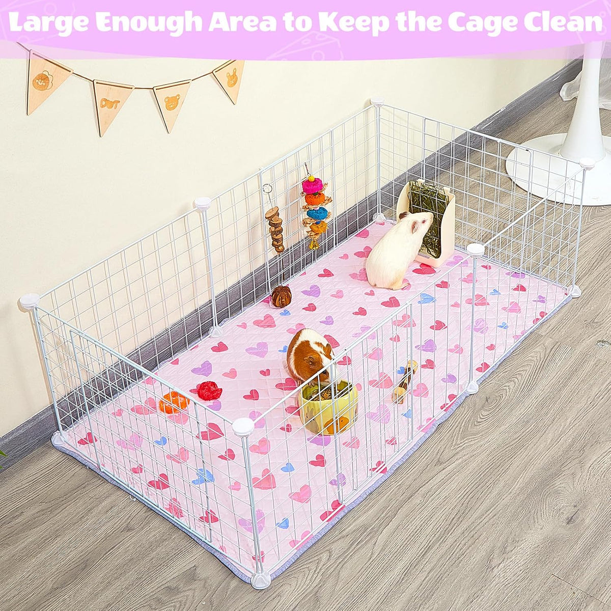 Unicorn Catcher 2 Pack Washable Guinea Pig Cage Liner - Pink Heart / 47X24in - image 2