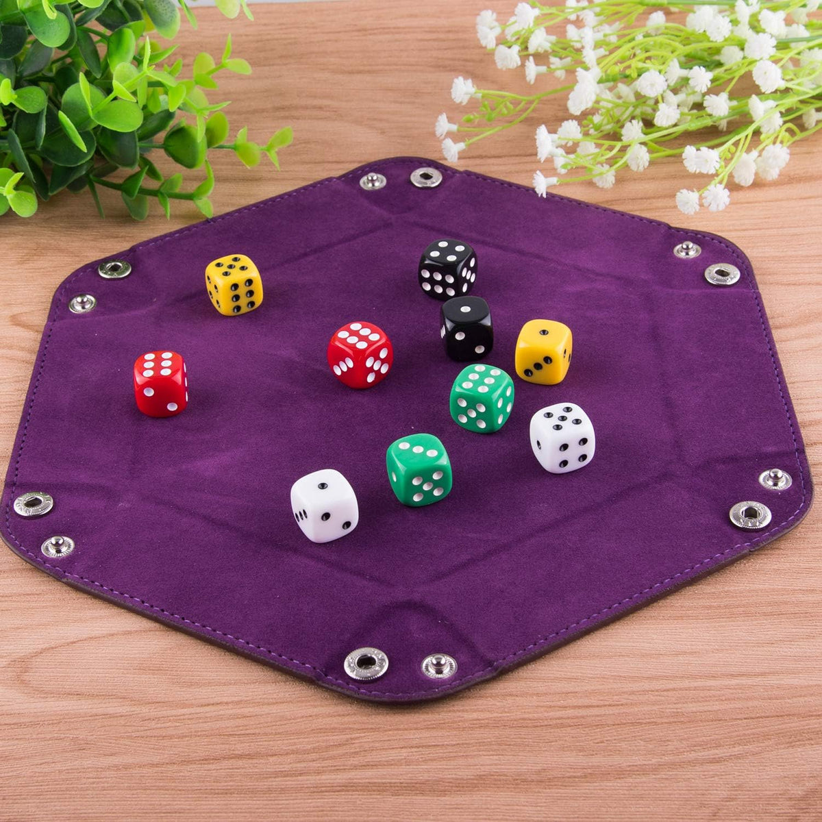 SIQUK 4 Pieces Dice Tray Set Foldable Dice Trays Hexagon Dice Rolling - Violet, Coffee, Green and Red - image 4