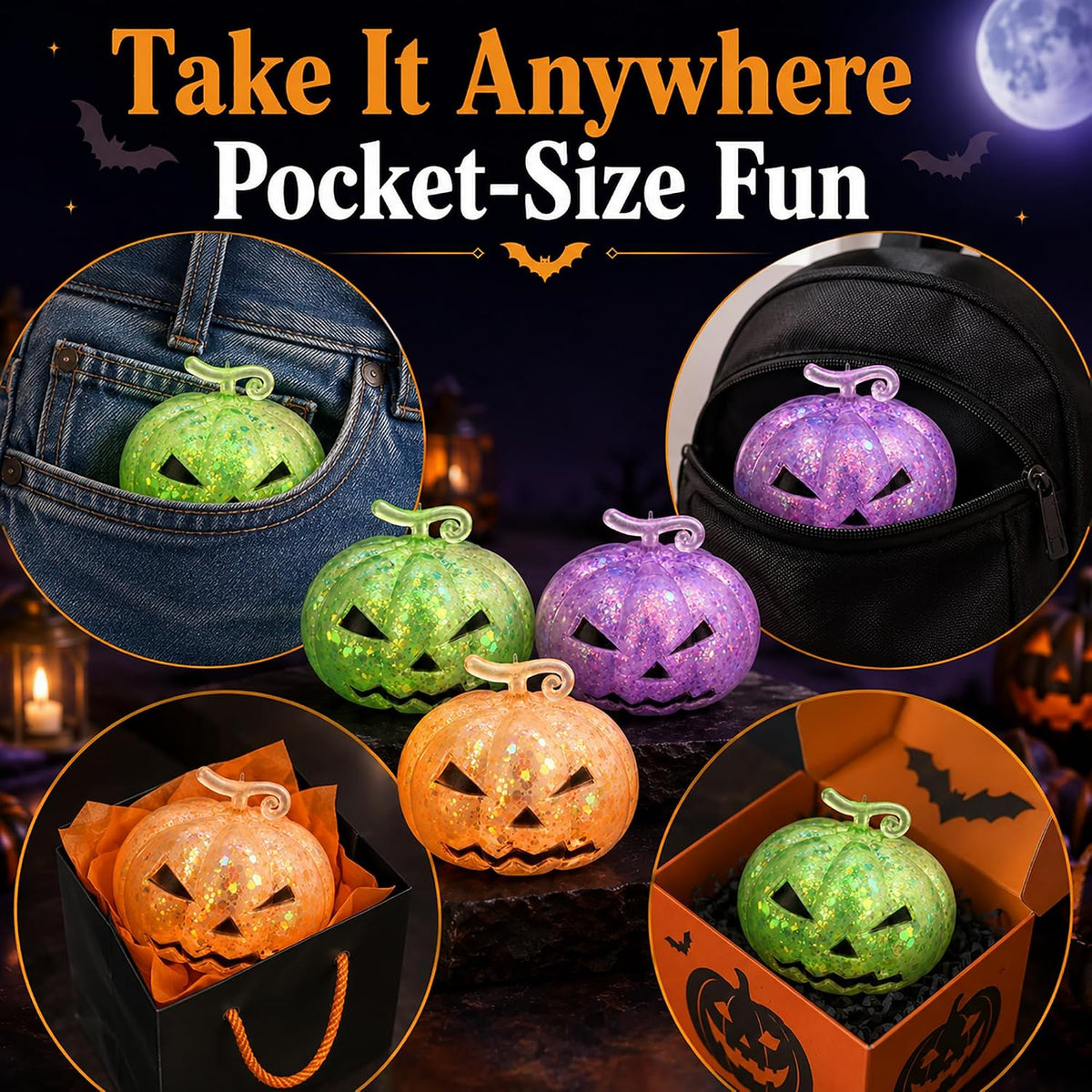 New 6 Packs-Halloween Squishies Toys Slow Rising - 3pc Pumpkin - image 4