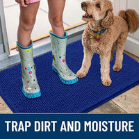 Smiry Dog Door Mat for Muddy Paws 30x20, Absorbs Moisture and Dirt Doormat, Non-Slip Washable Quick Dry Chenille Front Door Mat Indoor Entrance, Entryway Carpet for Inside Floor, Royal Blue