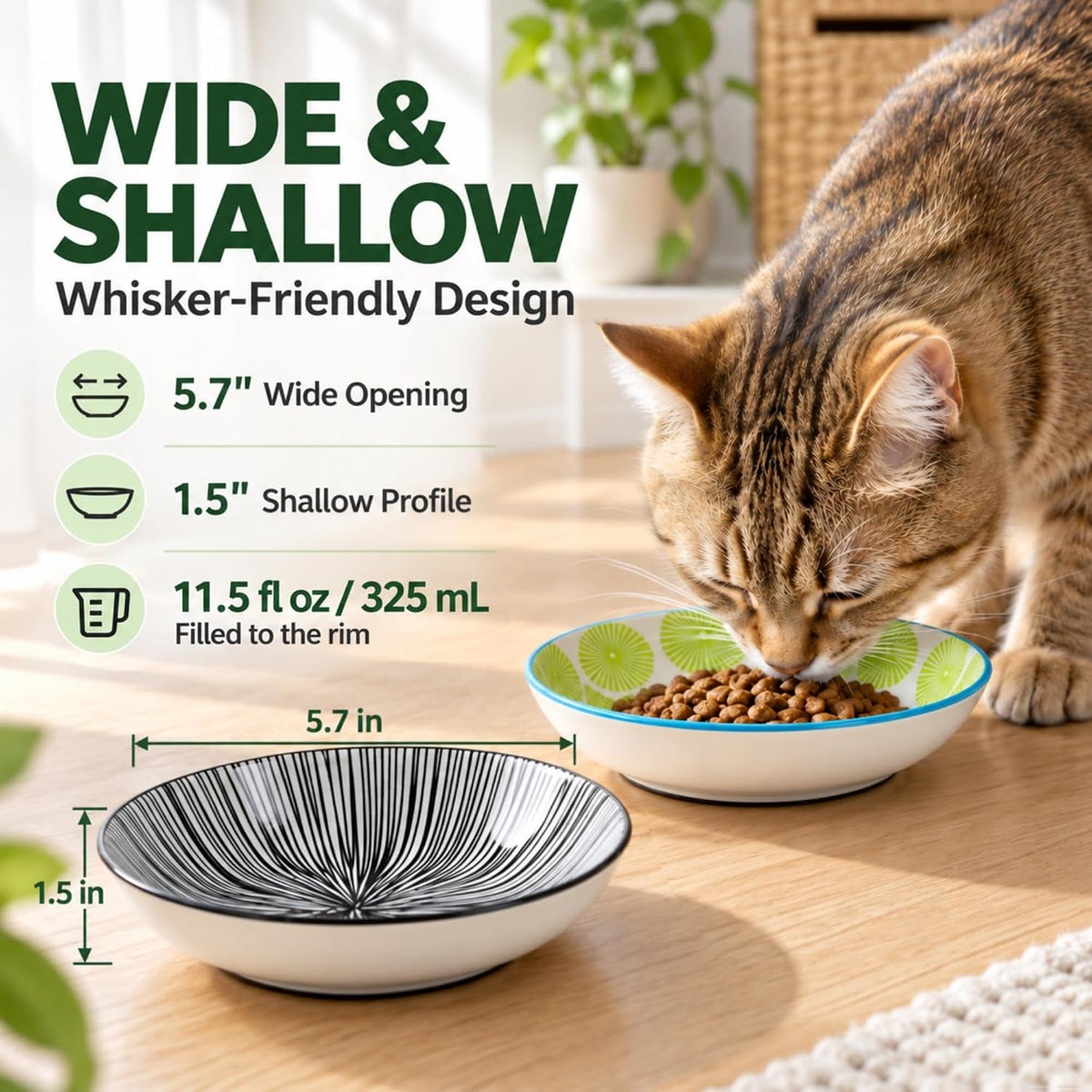 Ceramic Cat Food Bowls, Water - Classic Color - image 2