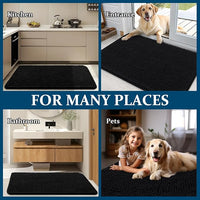 OLANLY Dog Door Mat Set 4-Piece 24x16, Absorbs Moisture and Dirt, Absorbent Non-Slip Washable Doormat, Quick Dry Chenille Mud Mat for Dogs, Entry Indoor Entryway Carpet for Inside Floor, Black