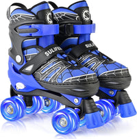 SULIFEEL Adjustable Kids Roller Skates, Light up Wheels – Fun for Kids & Family - B Spider Blue / Large - Youth