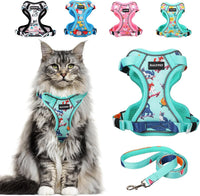 Cat Harness and Leash Set[MAX Safety 4th-Gen] Cute Escape Proof Vest - H603 Pro Purrfect Green / Medium (13-18lb)