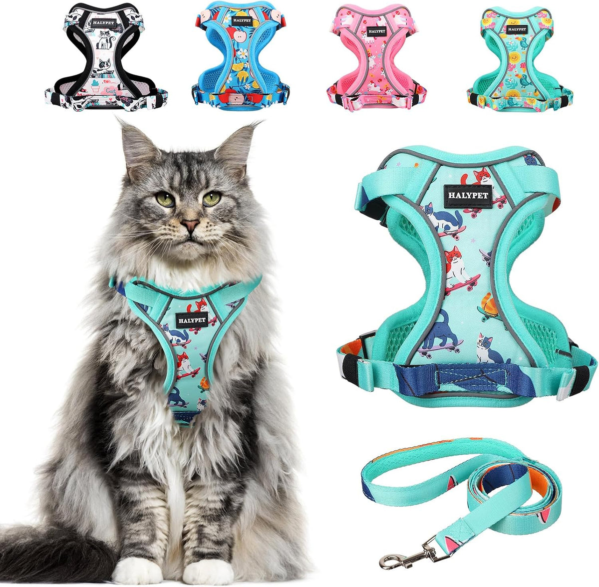 Cat Harness and Leash Set[MAX Safety 4th-Gen] Cute Escape Proof Vest - H603 Pro Purrfect Green / Medium (13-18lb)