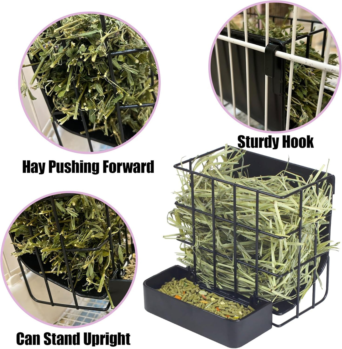 2PCS Rabbit Hay Feeder Guinea Pig Hay Feeder with Heavy-Duty Metal - 1 piece Small / Black - image 4