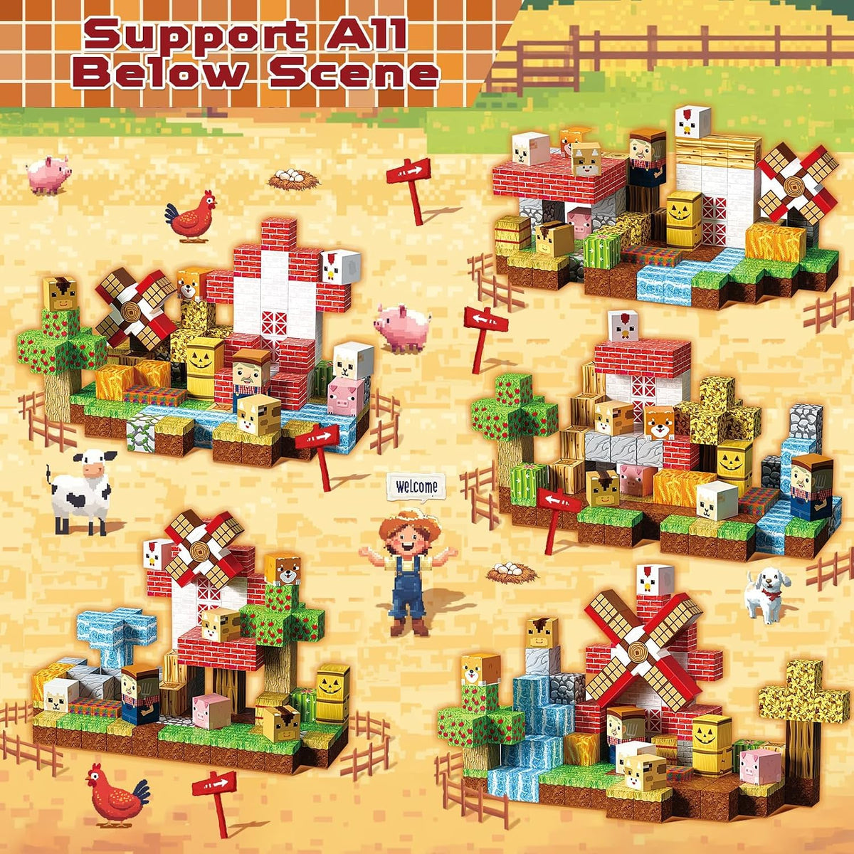 GraceDuck 300 PCS Magnetic Blocks, Magnetic Building Blocks - Farm - image 3